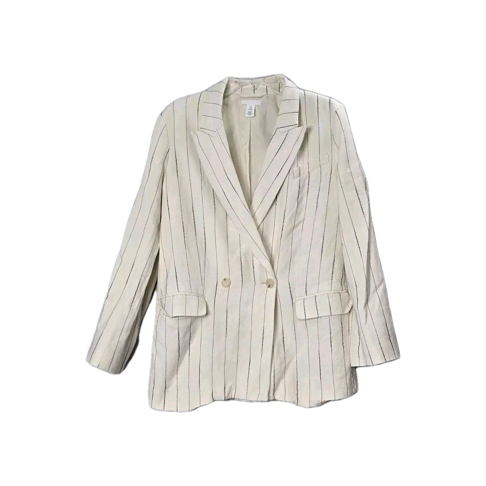 H&M Women's Blazer White Stripe Black Button Up Small